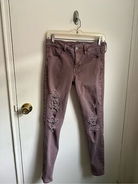 American Eagle Outfitters Mauve Ripped Skinny Jeans - Women's